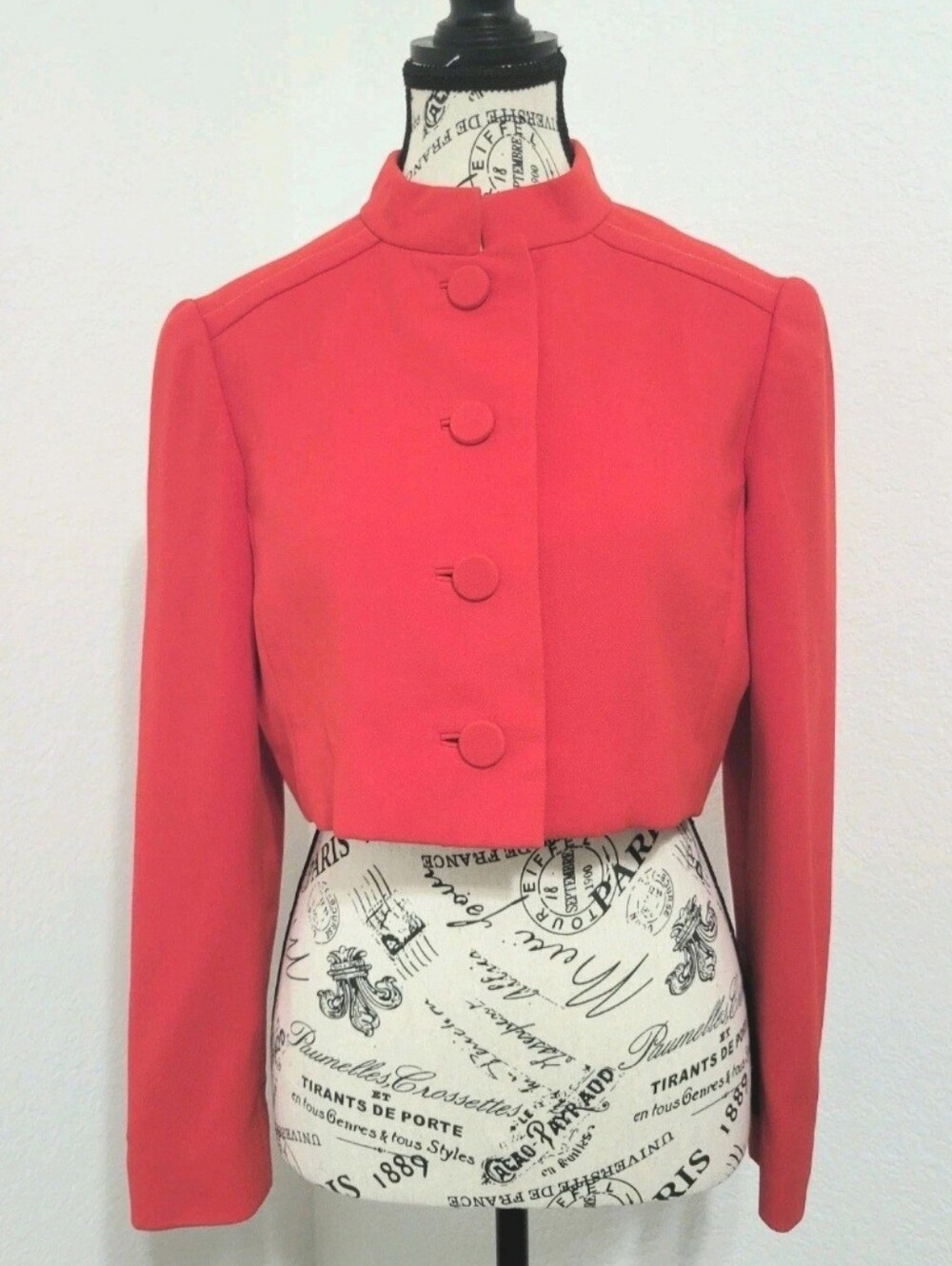 Vintage 60s Red Cropped Jacket Mod Retro Military Majorette Womens Small